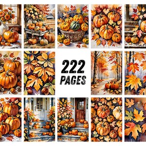 Autumn Dreams Watercolor Junk Journal Pages, Pumpkin Fall Leaves Scrapbook Paper, Cozy Cider Season Printable Ephemera, Rustic Craft Kit image 6