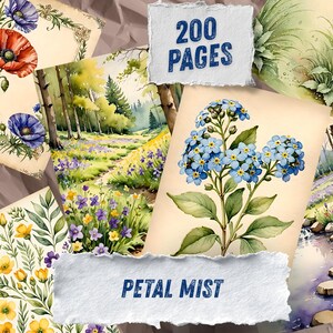 Lavender Meadow Ephemera, Poppy Countryside Scrapbook Paper, Bluebell Landscape Collage, Cottagecore Junk Journal Kit, Instant Download image 2