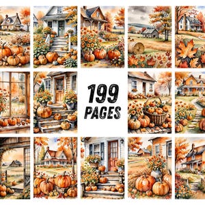 Autumn Countryside Ephemera Printables, Pumpkin Porch Farmhouse Scrapbook Paper, Chestnut Hay Bale Collage Sheets, Cottage Junk Journal Kit image 9