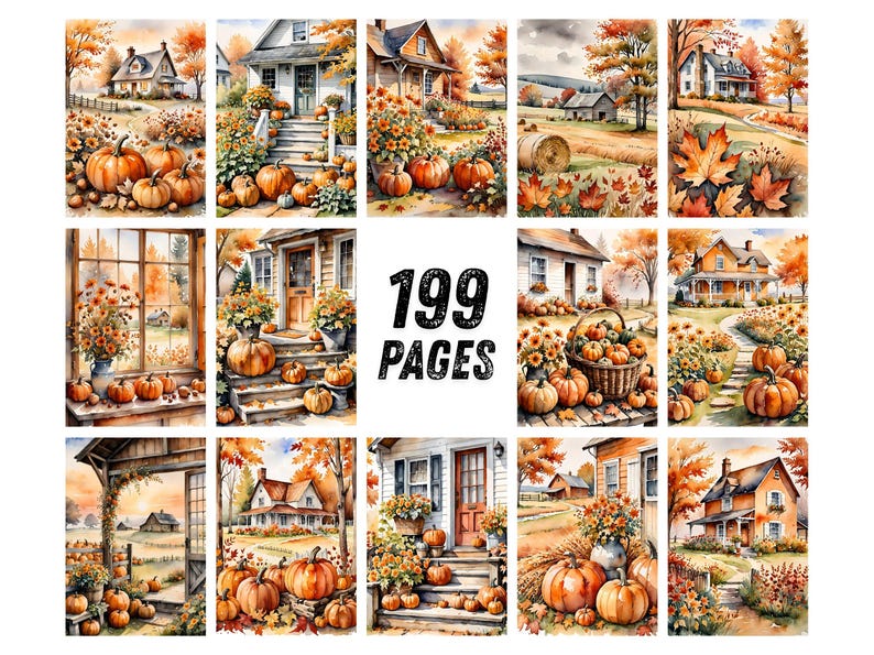 Autumn Countryside Ephemera Printables, Pumpkin Porch Farmhouse Scrapbook Paper, Chestnut Hay Bale Collage Sheets, Cottage Junk Journal Kit image 9