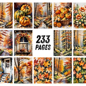 Autumn Leaves Watercolor Junk Journal Pages, Woodland Forest Scrapbook Paper, Fox Deer Owl Squirrel Printable Ephemera, Rustic Fall Craft image 9