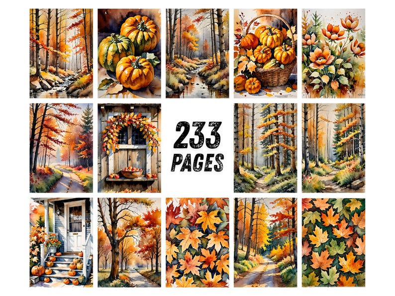 Autumn Leaves Watercolor Junk Journal Pages, Woodland Forest Scrapbook Paper, Fox Deer Owl Squirrel Printable Ephemera, Rustic Fall Craft image 9