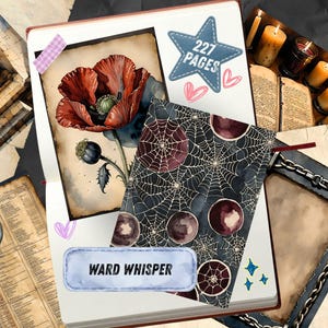 Gothic Junk Journal Pages, Dark Academia Scrapbook Paper, Halloween Raven Printable Ephemera, Moody Skull Watercolor Witchy Art Journal Kit image 3