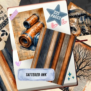 Páginas para diário de arte industrial com estilo vintage, papel para scrapbook urbano, itens imprimíveis steampunk, kit de diário de arte grunge em aquarela com tema de tijolos. imagem 3