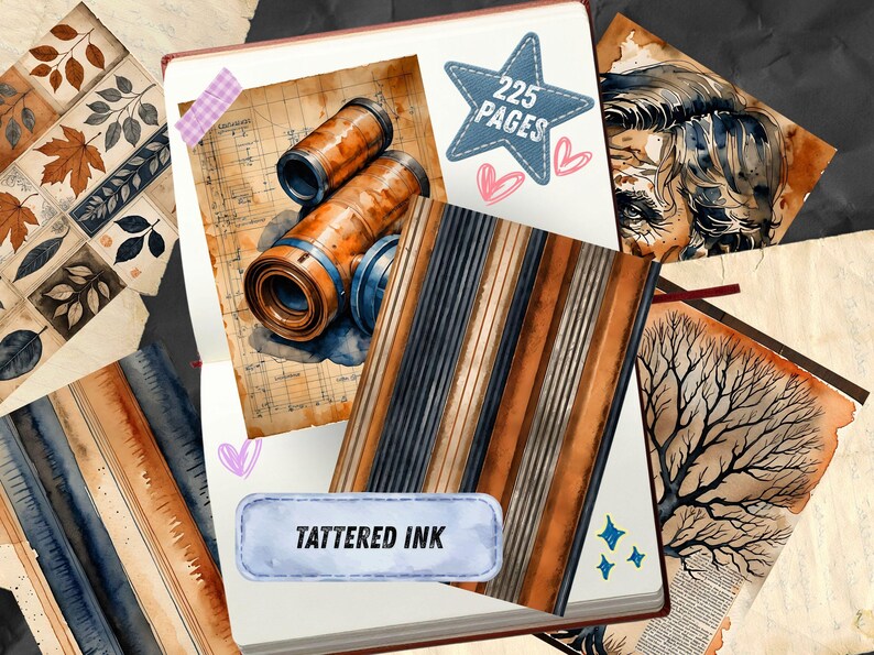 Páginas para diário de arte industrial com estilo vintage, papel para scrapbook urbano, itens imprimíveis steampunk, kit de diário de arte grunge em aquarela com tema de tijolos. imagem 3