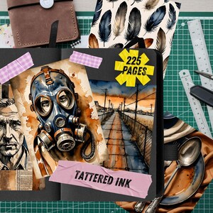Páginas para diário de arte industrial com estilo vintage, papel para scrapbook urbano, itens imprimíveis steampunk, kit de diário de arte grunge em aquarela com tema de tijolos. imagem 5