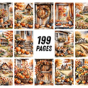 Autumn Countryside Ephemera Printables, Pumpkin Porch Farmhouse Scrapbook Paper, Chestnut Hay Bale Collage Sheets, Cottage Junk Journal Kit image 7