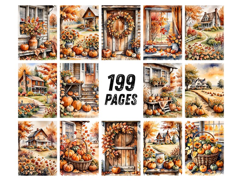 Autumn Countryside Ephemera Printables, Pumpkin Porch Farmhouse Scrapbook Paper, Chestnut Hay Bale Collage Sheets, Cottage Junk Journal Kit image 7