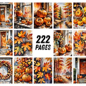 Autumn Dreams Watercolor Junk Journal Pages, Pumpkin Fall Leaves Scrapbook Paper, Cozy Cider Season Printable Ephemera, Rustic Craft Kit image 9