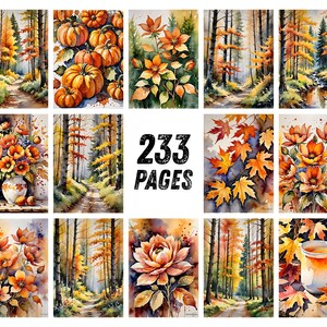 Autumn Leaves Watercolor Junk Journal Pages, Woodland Forest Scrapbook Paper, Fox Deer Owl Squirrel Printable Ephemera, Rustic Fall Craft image 7