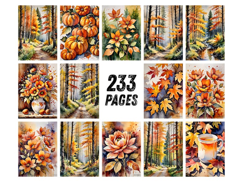 Autumn Leaves Watercolor Junk Journal Pages, Woodland Forest Scrapbook Paper, Fox Deer Owl Squirrel Printable Ephemera, Rustic Fall Craft image 7