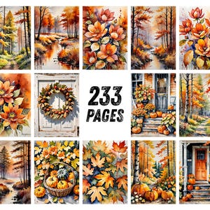 Autumn Leaves Watercolor Junk Journal Pages, Woodland Forest Scrapbook Paper, Fox Deer Owl Squirrel Printable Ephemera, Rustic Fall Craft image 8