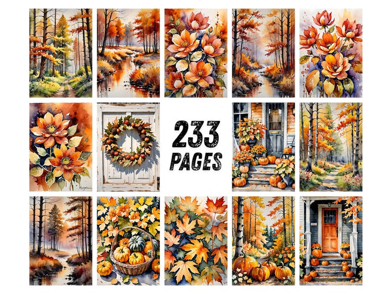 Autumn Leaves Watercolor Junk Journal Pages, Woodland Forest Scrapbook Paper, Fox Deer Owl Squirrel Printable Ephemera, Rustic Fall Craft image 8