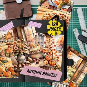 Autumn Countryside Ephemera Printables, Pumpkin Porch Farmhouse Scrapbook Paper, Chestnut Hay Bale Collage Sheets, Cottage Junk Journal Kit image 5