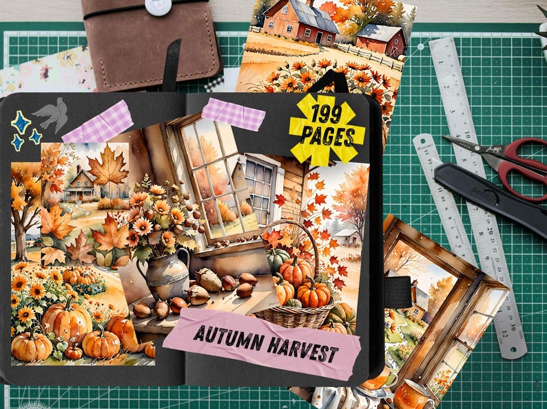 Autumn Countryside Ephemera Printables, Pumpkin Porch Farmhouse Scrapbook Paper, Chestnut Hay Bale Collage Sheets, Cottage Junk Journal Kit image 5