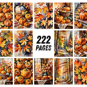 Autumn Dreams Watercolor Junk Journal Pages, Pumpkin Fall Leaves Scrapbook Paper, Cozy Cider Season Printable Ephemera, Rustic Craft Kit image 8