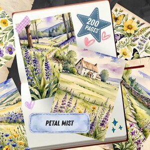 Lavender Meadow Ephemera, Poppy Countryside Scrapbook Paper, Bluebell Landscape Collage, Cottagecore Junk Journal Kit, Instant Download image 3