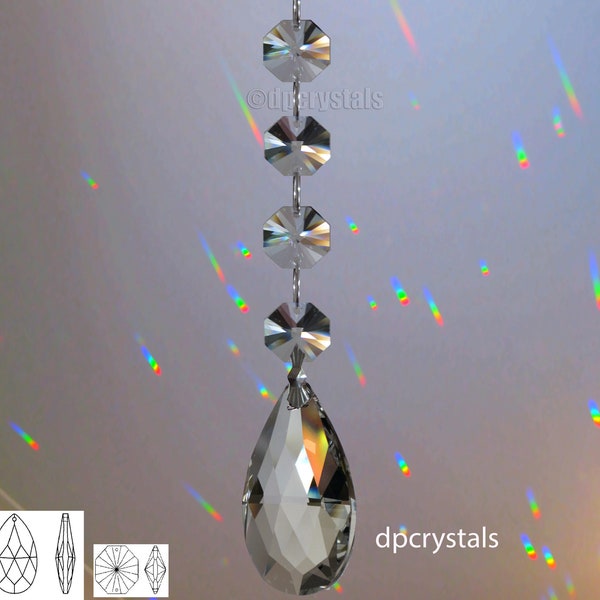 Hanging Mobile Full Lead Crystal Suncatcher 38mm Window & 4x 14mm full lead 32 facet Octagons Rainbow Prism Feng Shui Mobile or Wind Chime.