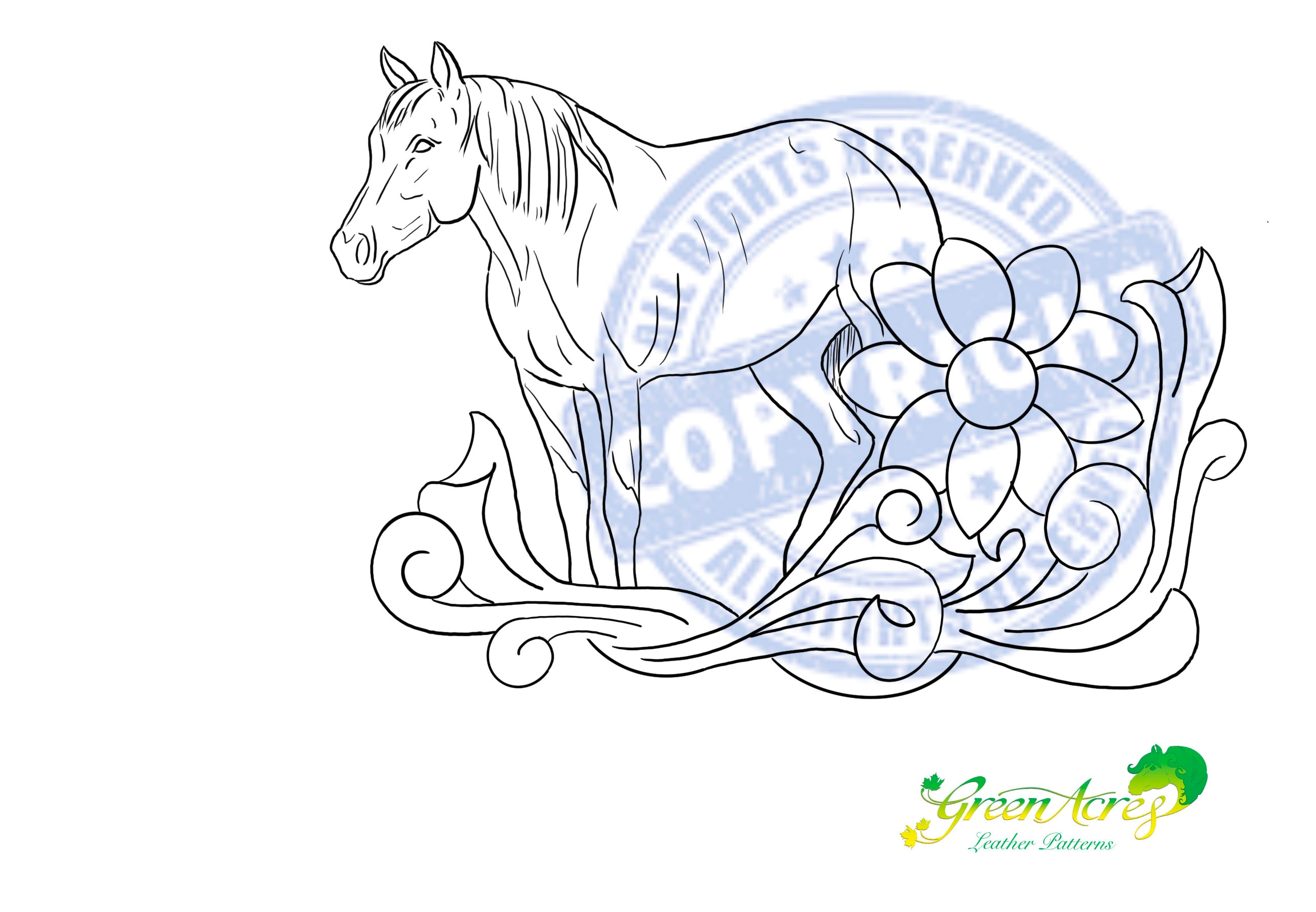 Leather Tooling Pattern Horse Etsy