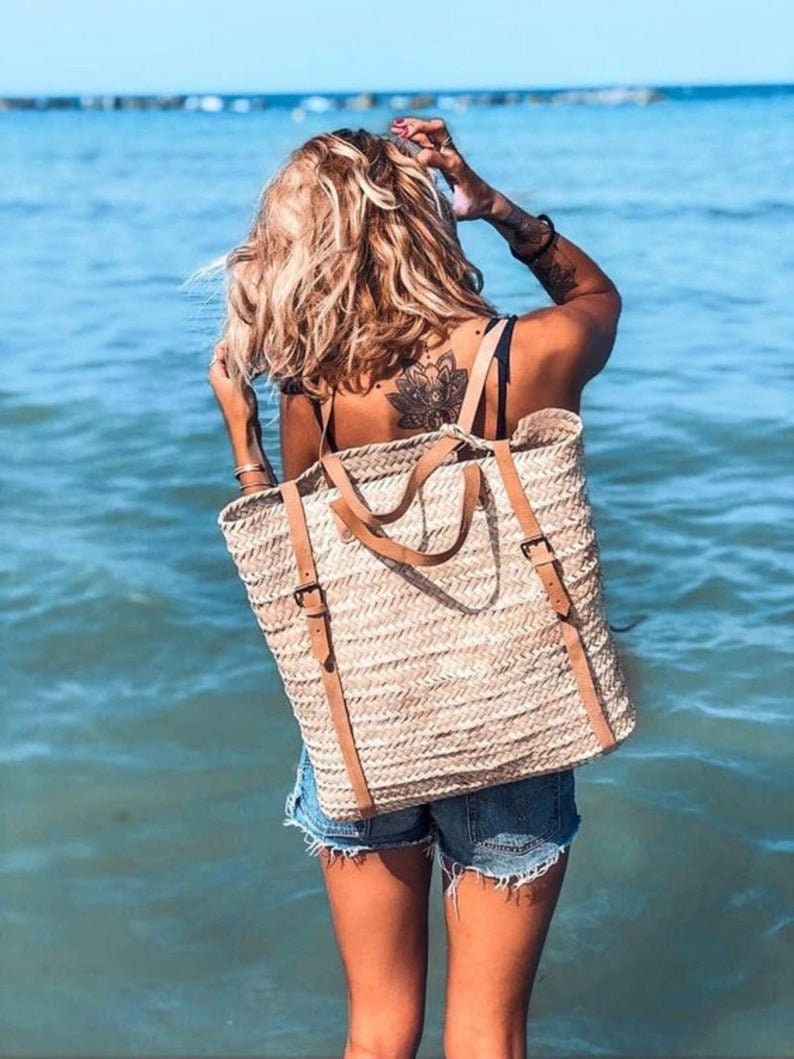 BACKPACK FRENCH BASKET With Leather Handles Market Basket Etsy