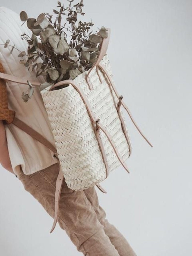 BACKPACK FRENCH BASKET With Leather Handles Market Basket Etsy