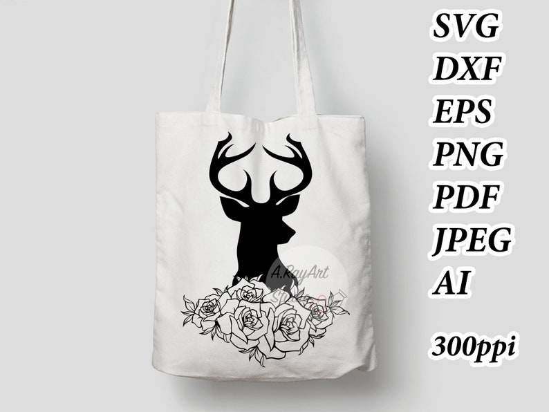 Deer Head SVG Deer SVG Deer Clipart Deer Head with flower Clipart Deer ai Hunting SVG Files Svg Files for Cricut Silhouette Animal ai #64
