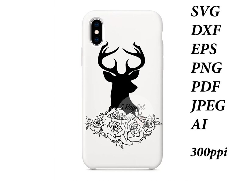 Deer Head SVG Deer SVG Deer Clipart Deer Head with flower Clipart Deer ai Hunting SVG Files Svg Files for Cricut Silhouette Animal ai #64