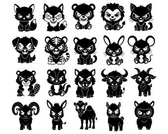 Bundel met 20 SVG-bestanden van kwaadaardige dieren, gotische clipart, griezelige Cricut-bestanden (digitale download)