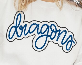 Dragons SVG Cut File, Outlined Dragons Mascot SVG, Dxf, and png Digital Download, Mascot name shirt design. Team name design. Hand Lettered