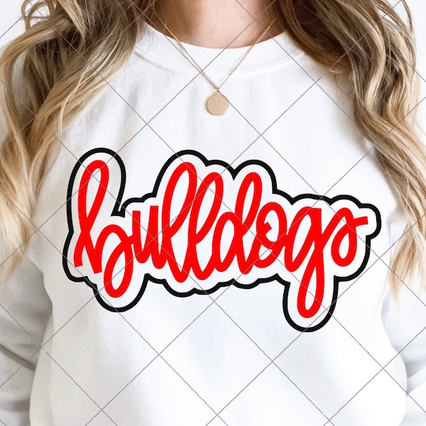 Bulldogs SVG Cut File, Outlined Bulldogs Mascot SVG, Dxf, and png Digital Download, Mascot name shirt design, Hand Lettered