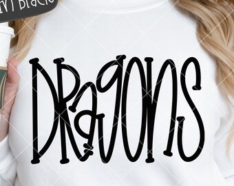 Dragons SVG Cut File, Dragons Mascot SVG, Dxf, and png Digital Download, Mascot name shirt design. Team name design. Hand Lettered