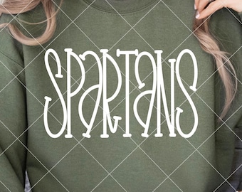 May include: A green sweatshirt with the word "SPARTANS" in white outlined letters.