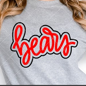 May include: A gray sweatshirt with the word "Bears" written in red with a black outline.