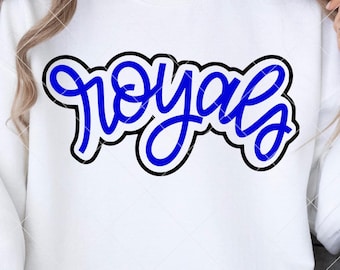 Royals SVG Cut File, Outlined Royals Mascot SVG, Dxf, and png Digital Download, Mascot name shirt design. Team name design. Hand Lettered