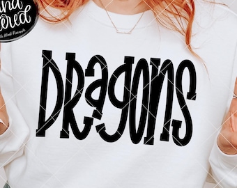 Dragons SVG Cut File, Dragons Mascot SVG, Eps, and Png Digital Download, Mascot name shirt design. Team name design. Hand Lettered