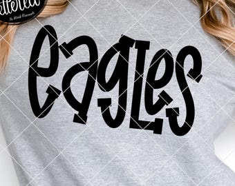 Eagles-SVG-bestand knippen, Eagles-mascotte SVG, Eps en png digitale download, shirtontwerp mascotte naam. Ontwerp teamnaam. Met de hand beletterd