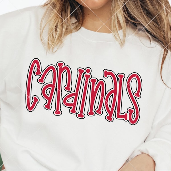 Cardinals SVG Cut File, Outlined Cardinals Mascot SVG, Dxf, and png. Mascot name shirt design. Team name design. Hand Lettered