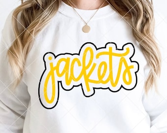 Jackets SVG Cut File, Outlined Jackets Mascot SVG, Dxf, and png Digital Download, Mascot name shirt design. Team name design. Hand Lettered