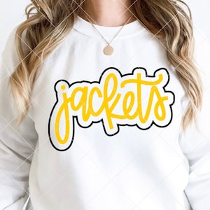Jackets SVG Cut File, Outlined Jackets Mascot SVG, Dxf, and png Digital Download, Mascot name shirt design. Team name design. Hand Lettered