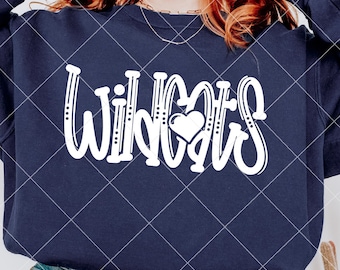 Wildcats SVG Cut File, Wildcats Mascot SVG, Dxf, and png Digital Download, Mascot name shirt design. Team name design. Hand Lettered