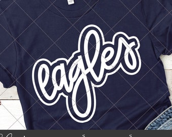Eagles gesneden SVG-bestand, overzicht Eagles mascotte SVG, DXF en png digitale download, mascotte naam shirtontwerp. Ontwerp teamnaam. Met de hand beletterd