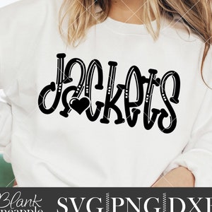 Jackets SVG Cut File, Jackets Mascot SVG, Dxf, and png Digital Download, Mascot name shirt design. Team name design. Hand Lettered