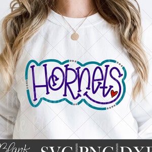 Hornets SVG Cut File, Hornets Mascot SVG, Dxf, and png Digital Download, Mascot name shirt design. Team name design. Hand Lettered