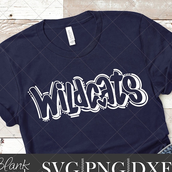 Wildcats SVG Cut File, Wildcats Mascot SVG, Dxf, and png Digital Download, Mascot name shirt design. Team name design. Hand Lettered