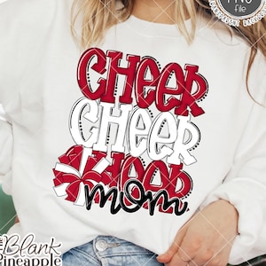 Cheer Design PNG Cheer Mom in Red and White with Pom Poms PNG, Cheer sublimation design PNG, Cheerleading design, Cheerleading Png