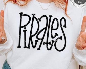 May include: White sweatshirt with black text that says "Pirate Vibes".