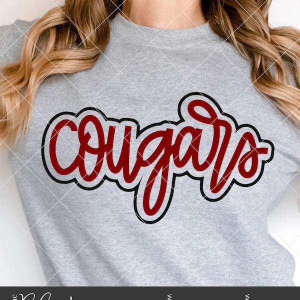 Cougars SVG Cut File, Outlined Cougars Mascot SVG, Dxf, and png Digital Download, Mascot name shirt design. Team name design. Hand Lettered