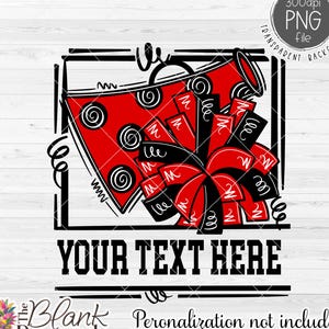 Cheerleading Design PNG, Red and Black Cheerleading Pom Pom and Megaphone, Add Your Own Personlization, Cheer Design PNG 300dpi