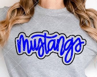 Mustangs SVG Cut File, Outlined Mustangs Mascot SVG, Dxf, and png Digital Download, Mascot name shirt design, Hand Lettered