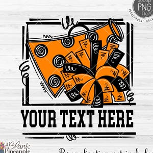 Cheerleading Design PNG, Orange and Black Cheerleading Pom Pom and Megaphone, Add Your Own Personlization, Cheer Design PNG 300dpi